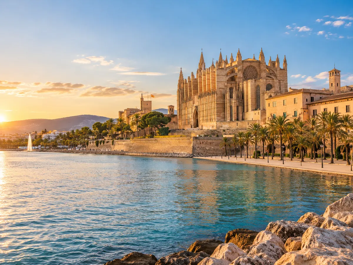 Realistischer Blick auf Palma de Mallorca mit Kathedrale La Seu und Meer